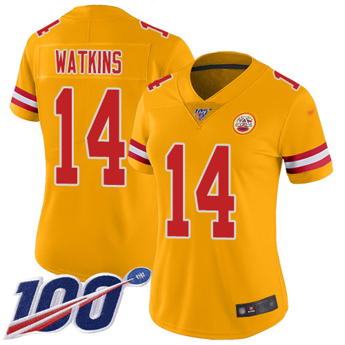 Women Kansas City Chiefs #14 Watkins Sammy Limited Gold Inverted Legend 100th Season Football Nike NFL Jersey
